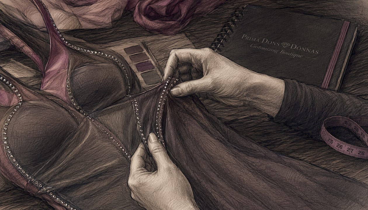Hands inspecting custom luxury garment quality