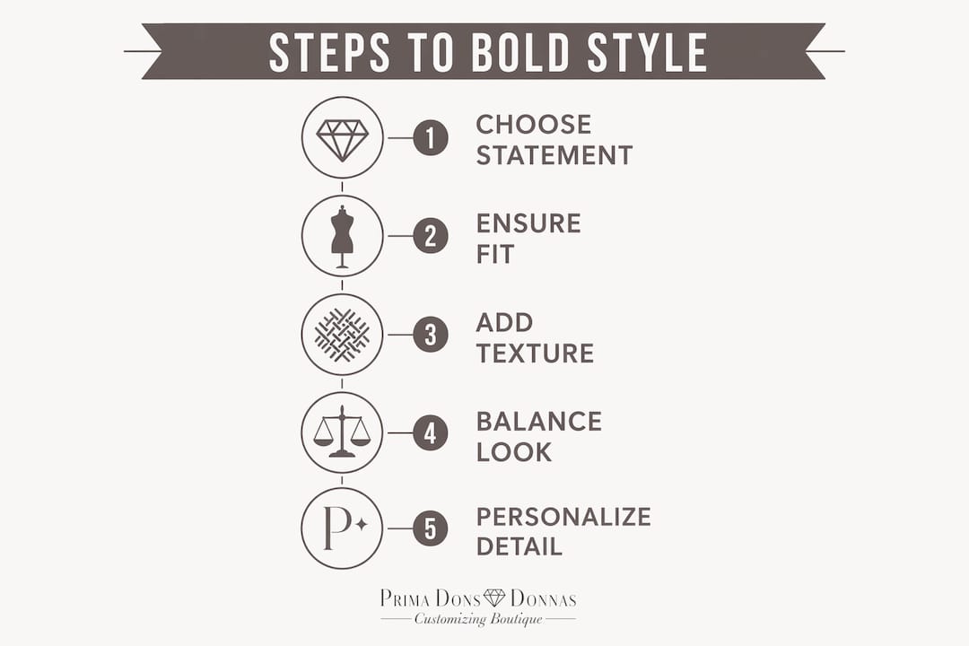 Infographic showing steps to achieve bold style