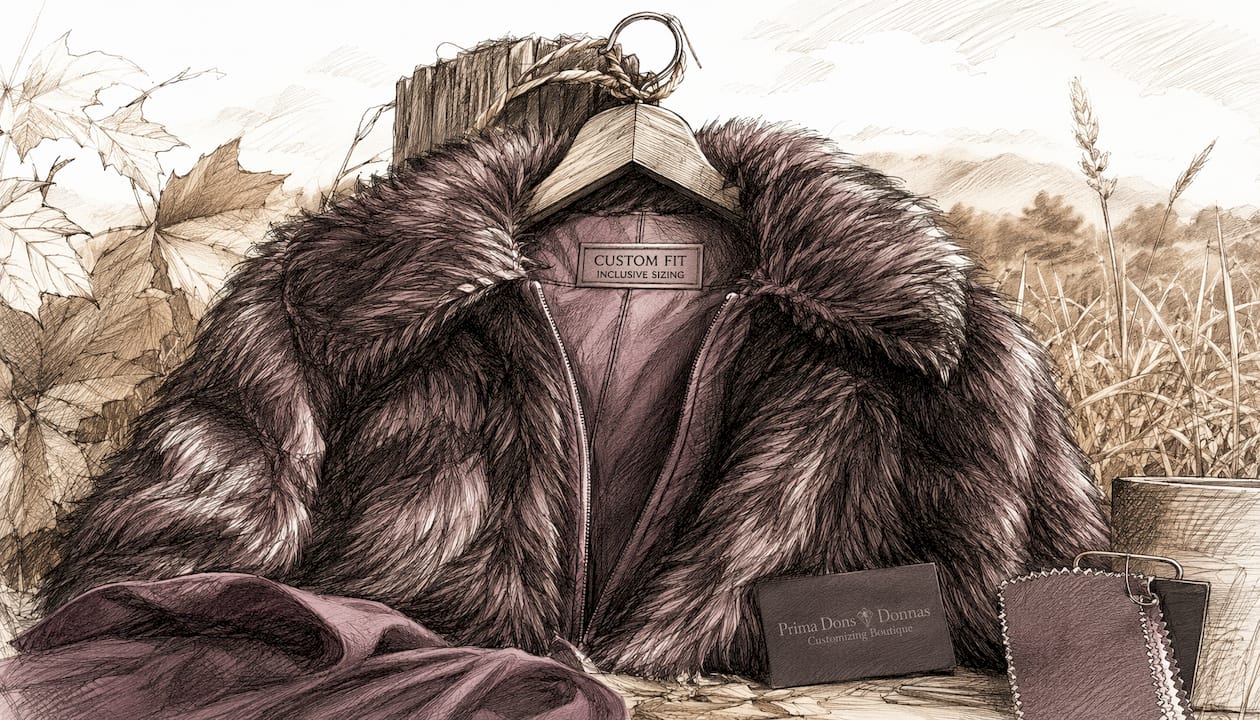 Close-up of faux fur jacket with metallic zipper