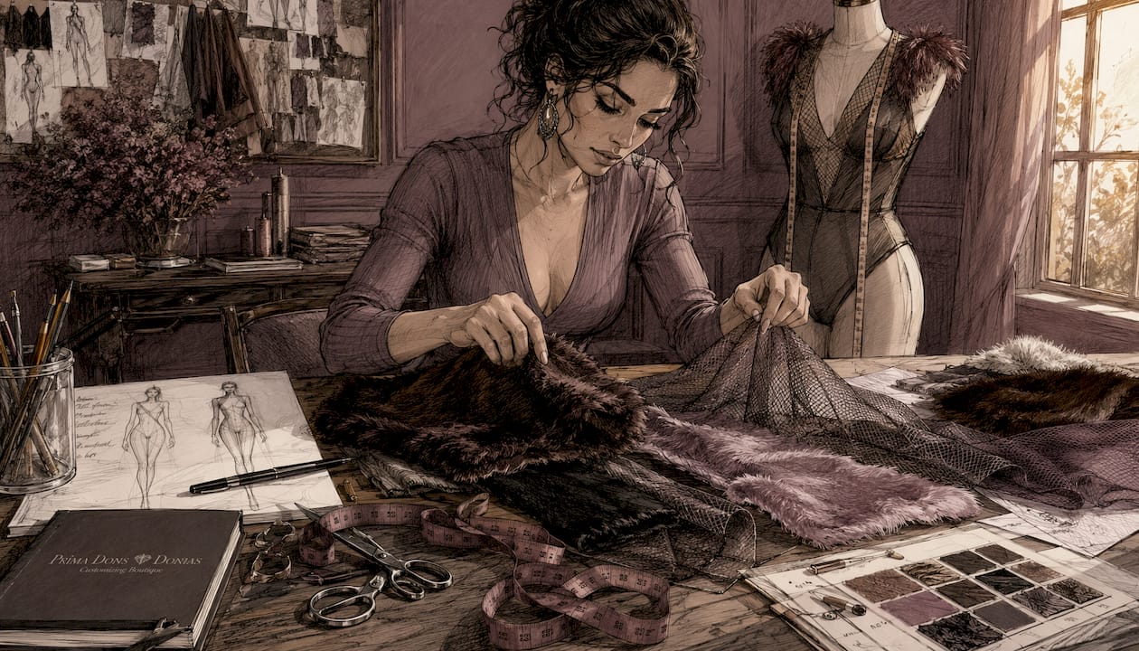 Hands selecting fabric samples for custom clothing