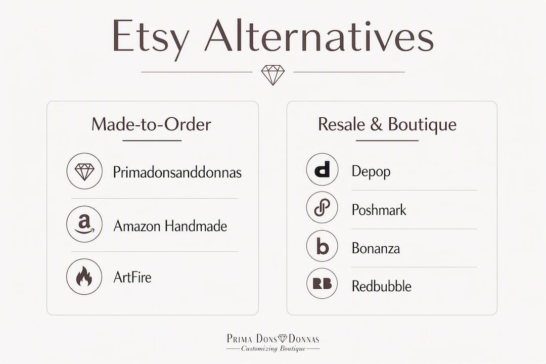Infographic comparing Etsy alternatives for custom and plus-size clothing