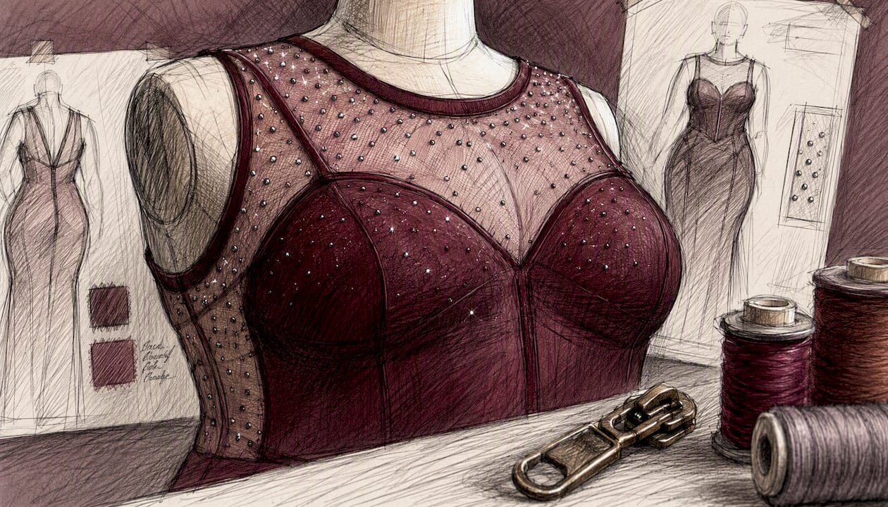Plus-size custom party dress bodice detail