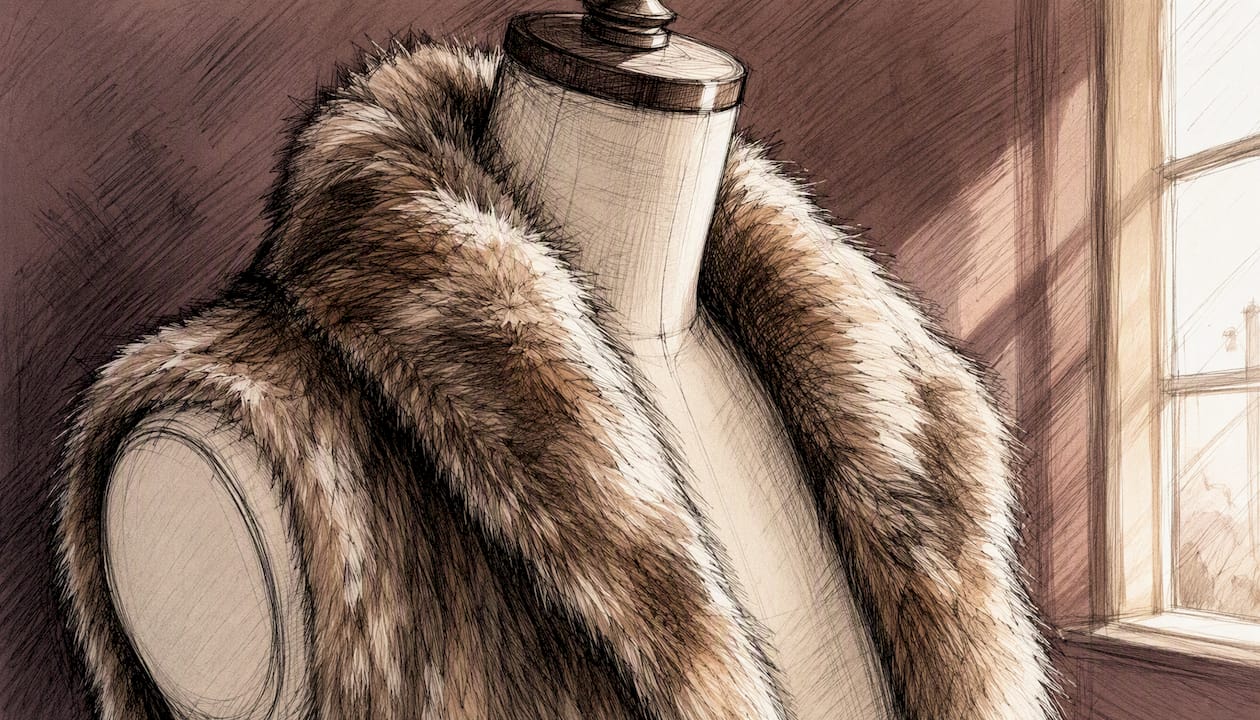 Mannequin wearing sleeveless faux fur vest