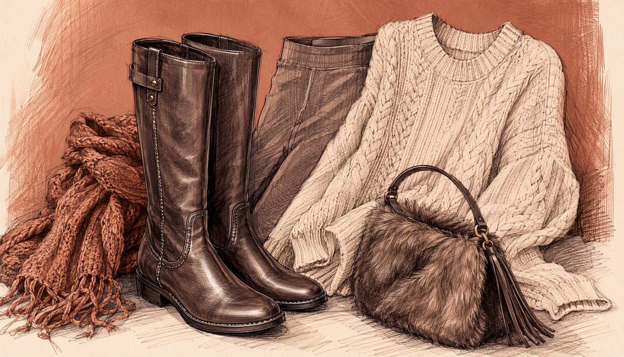 Flat riding boots with leggings and oversized sweater