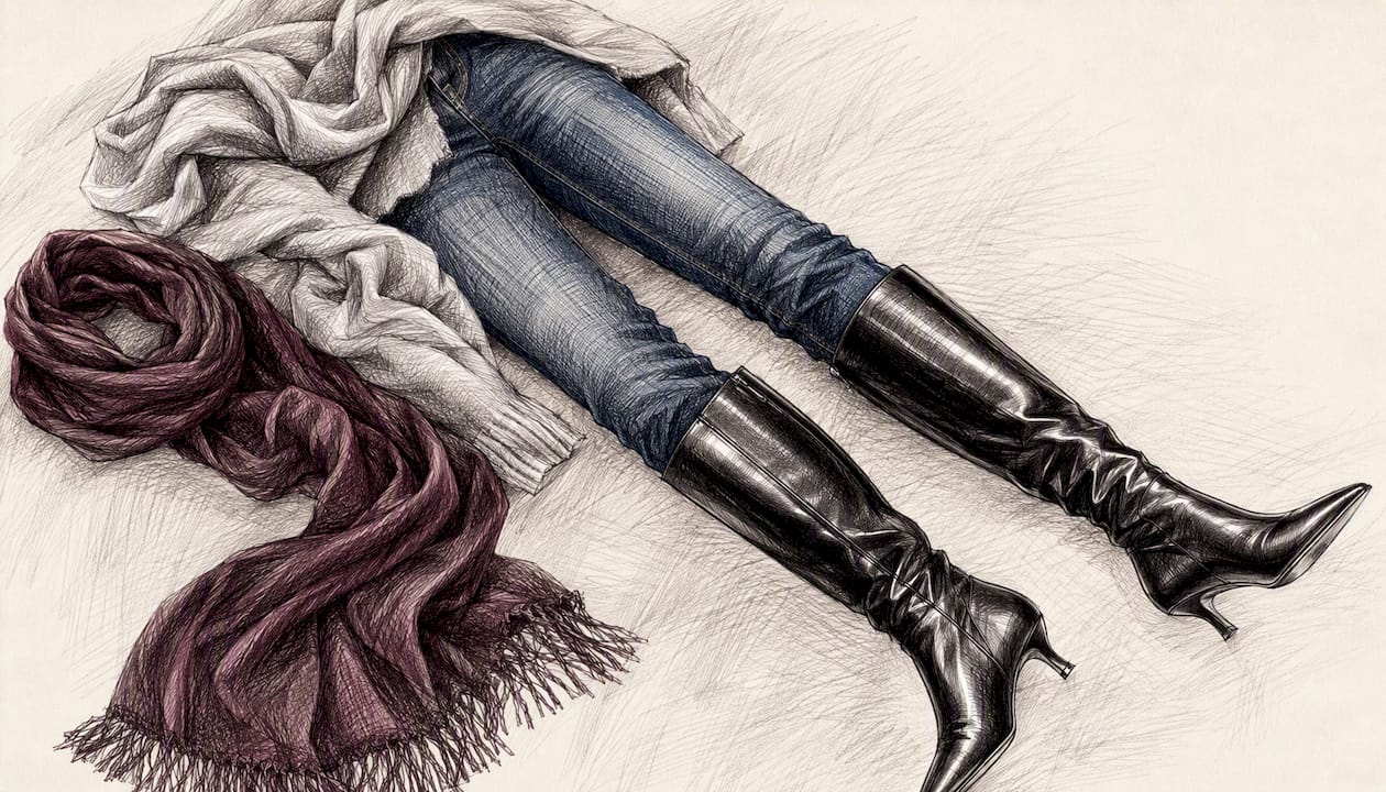 Slim jeans tucked into sleek leather knee-high boots