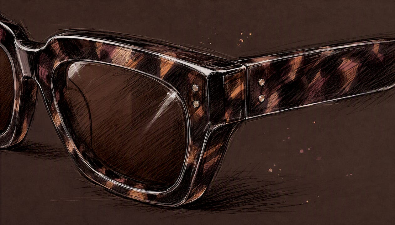 Macro detail of chunky acetate sunglasses frame