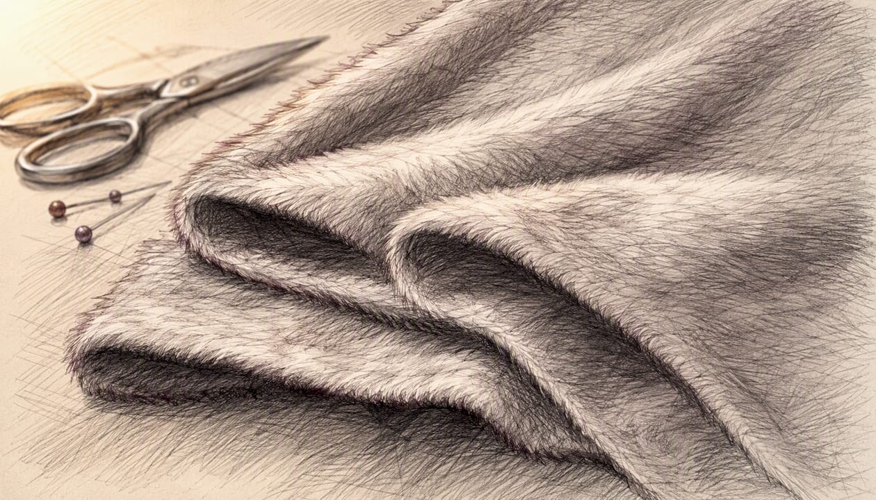 Folded short-pile faux fur fabric detail