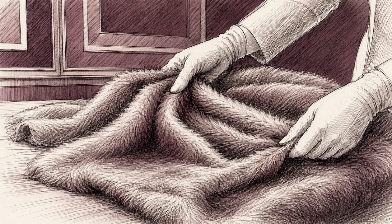 Rolled medium-pile faux fur for storage