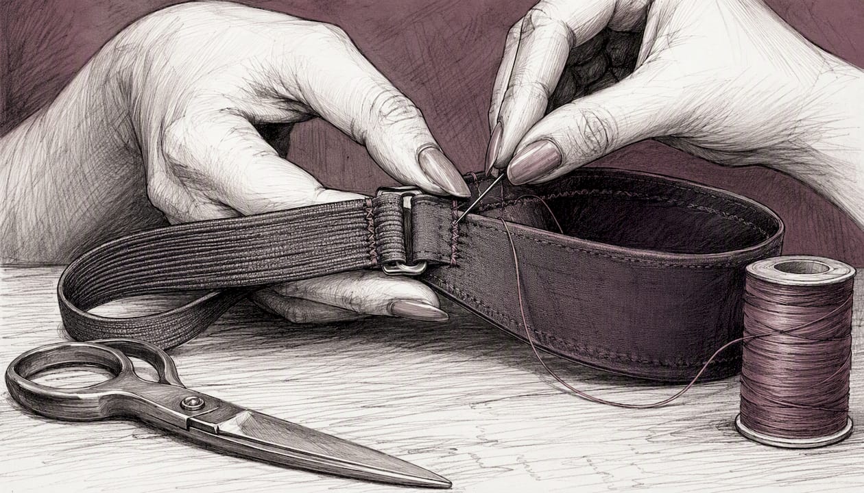 Hands assembling elastic boot bra for thigh high boots