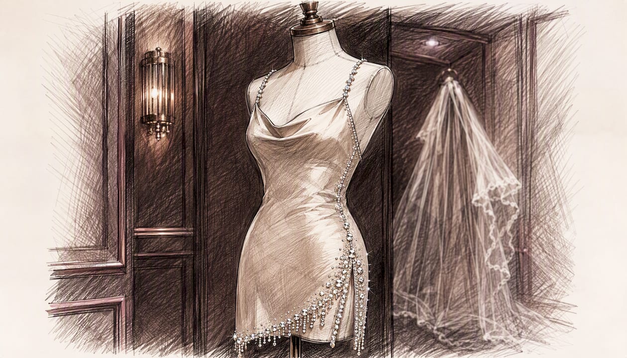 Champagne rhinestone slip dress bridal detail