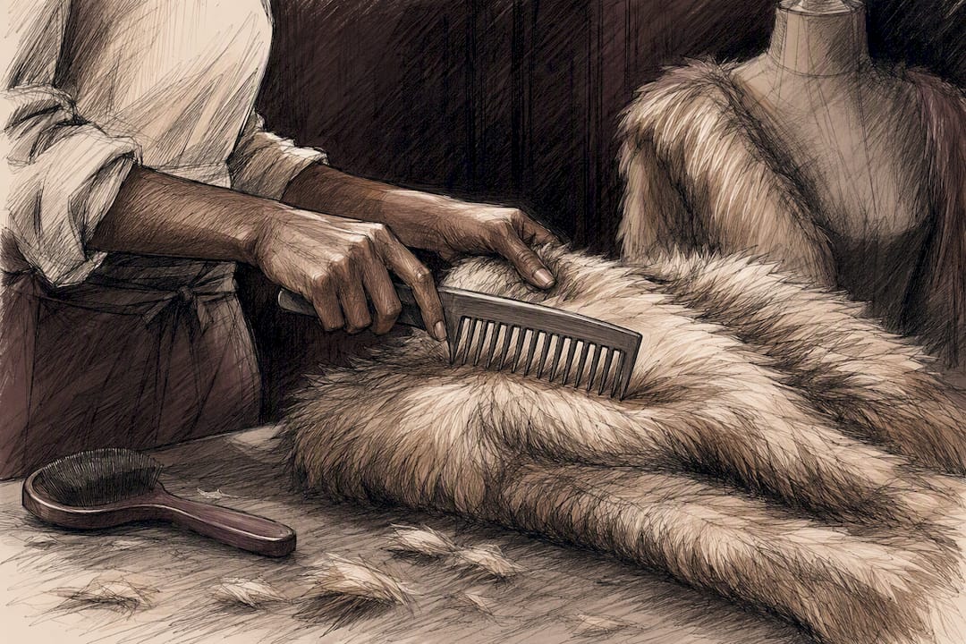 Hands brushing faux fur pile close-up