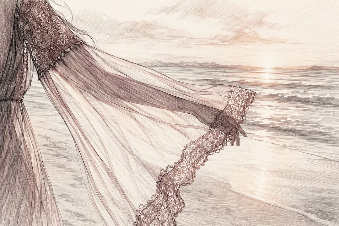 Billowing gauze dress sleeve detail