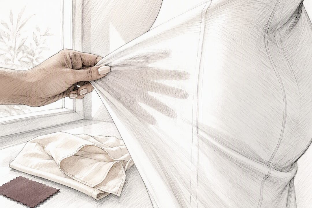 Hand checking white dress fabric transparency