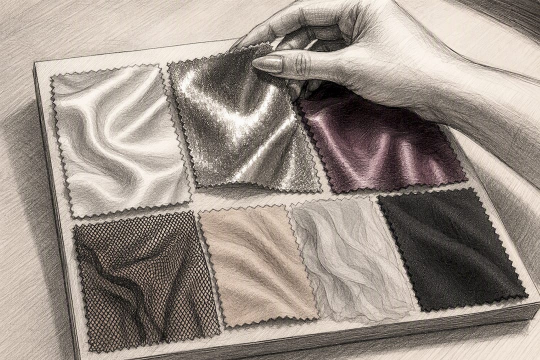 Clubwear fabrics showing contrasting light reflection