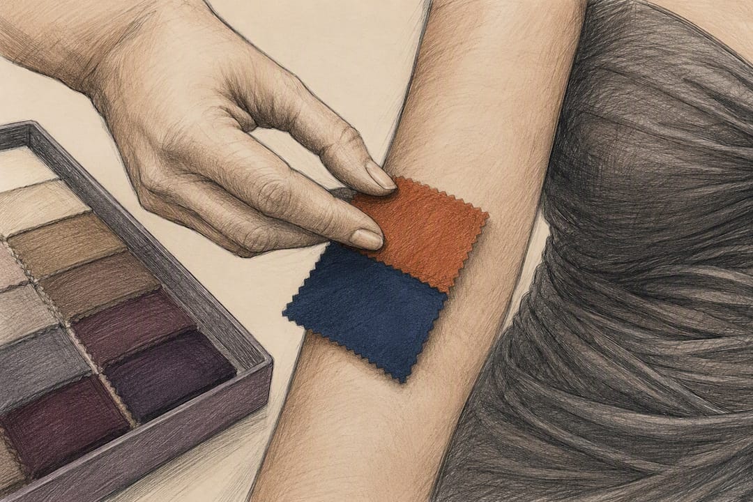 Dress swatches tested against skin in daylight