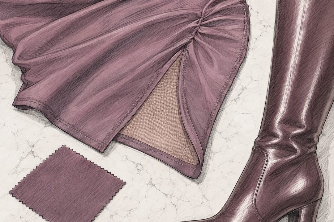 Tonal dress, tights, and boot details