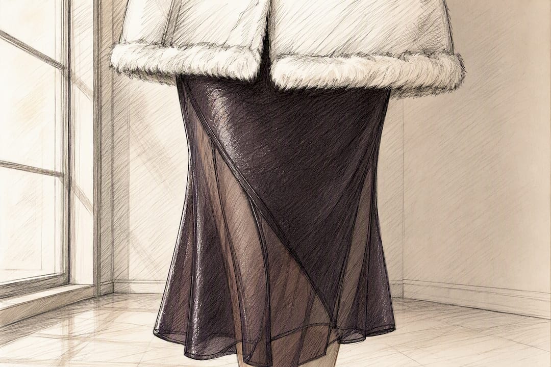 Coat and midi dress layering proportions