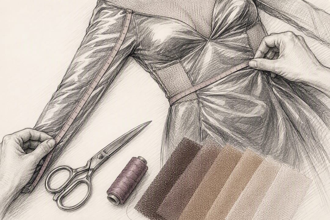 Measuring adjustable dress seams and mesh swatches