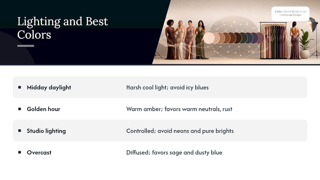 Lighting conditions and recommended outfit colors