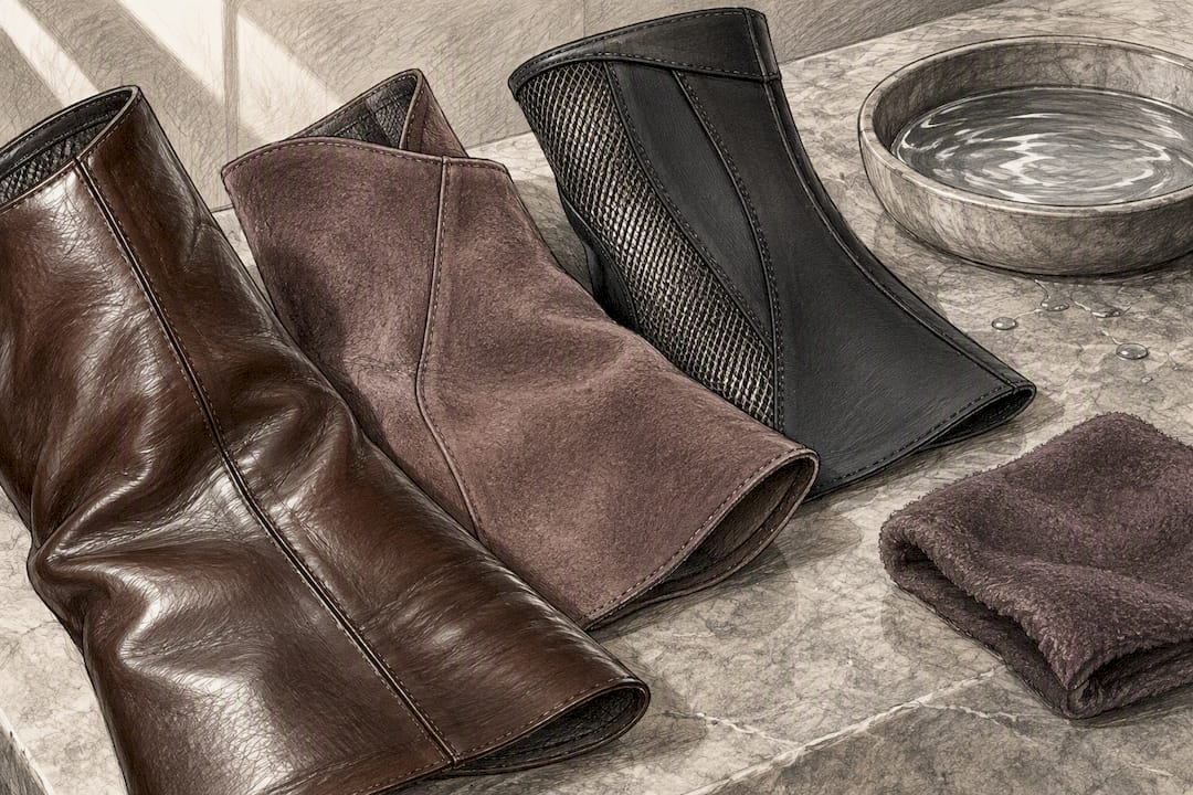 Boot material samples prepared for climate testing
