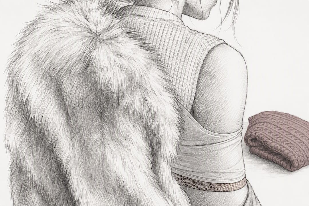Faux fur layered over chunky knitwear