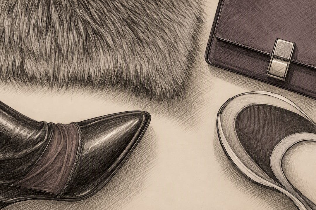 Faux fur styling with shoes and bag details