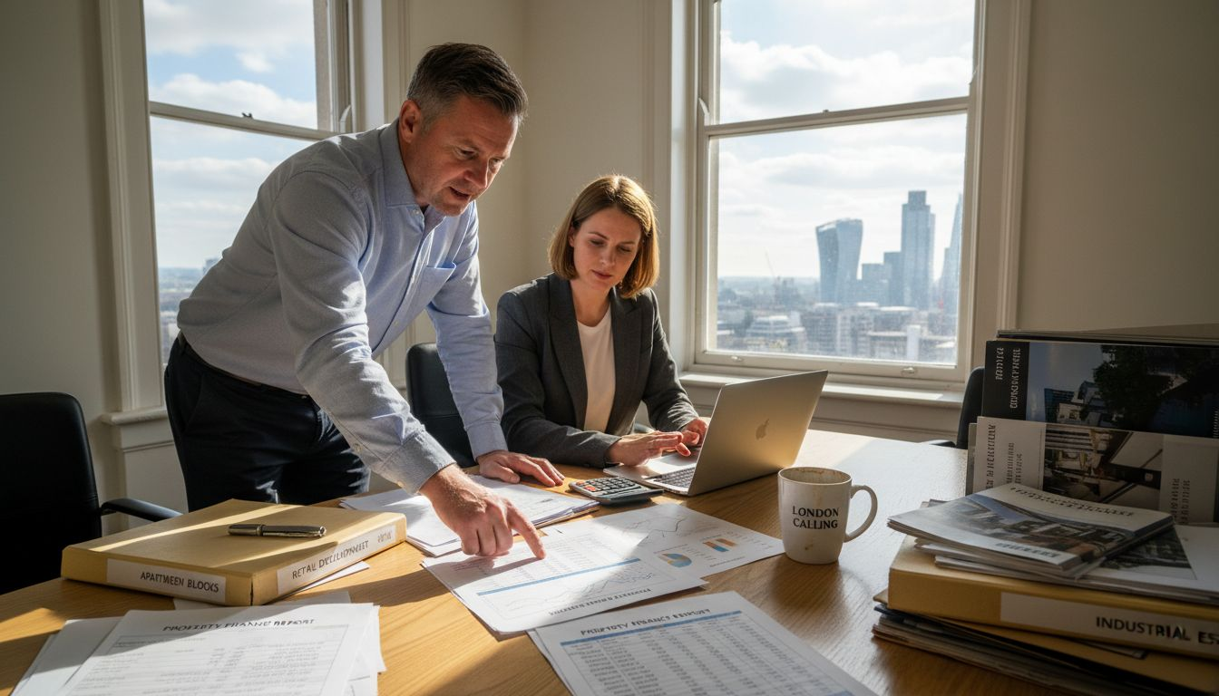 Team reviewing real estate finance reports