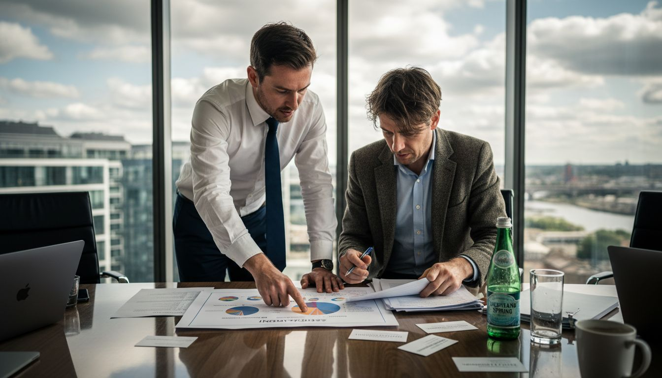 Finance advisors reviewing project documents