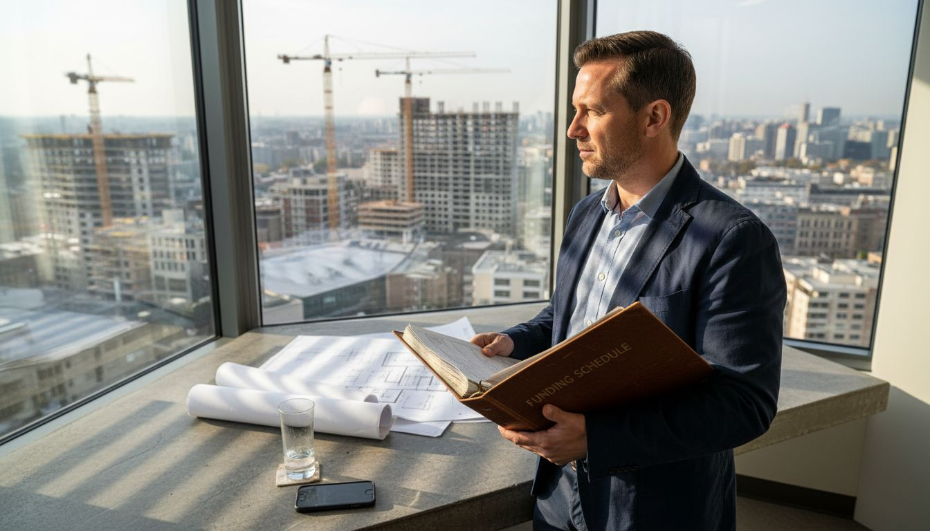 Property developer reviewing finance workflow in office