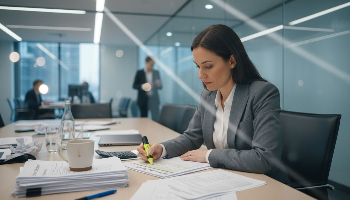 Analyst highlighting structured finance documents