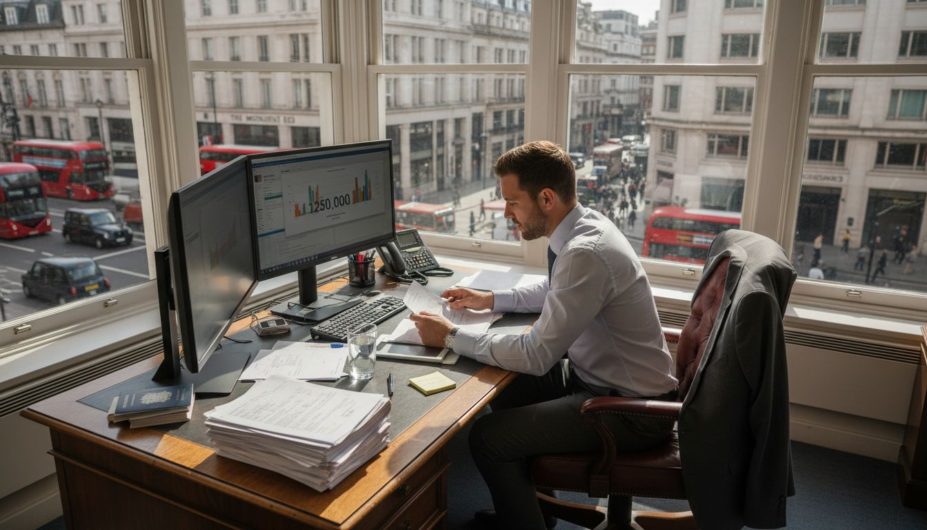 Property developer reviews finance with broker
