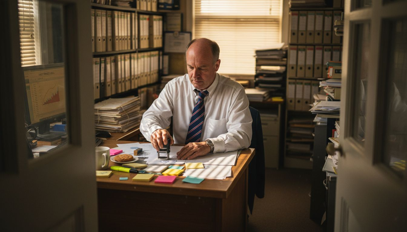 Man prepares asset finance documents at desk
