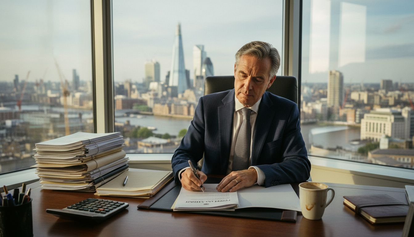 Finance manager signing UK property loan