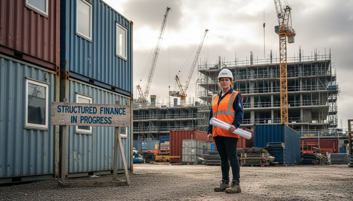 Project manager holding plans at UK construction site