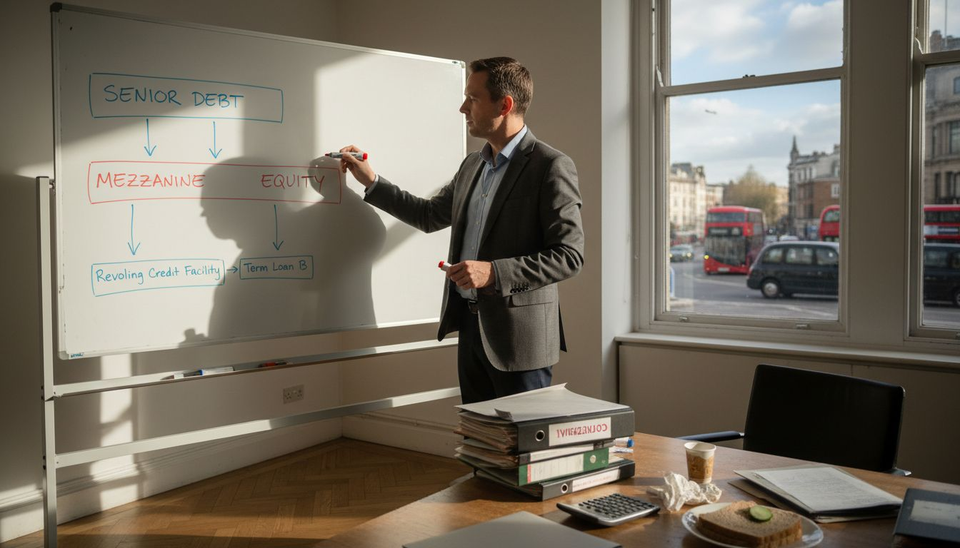 Man presention property financing stack at whiteboard