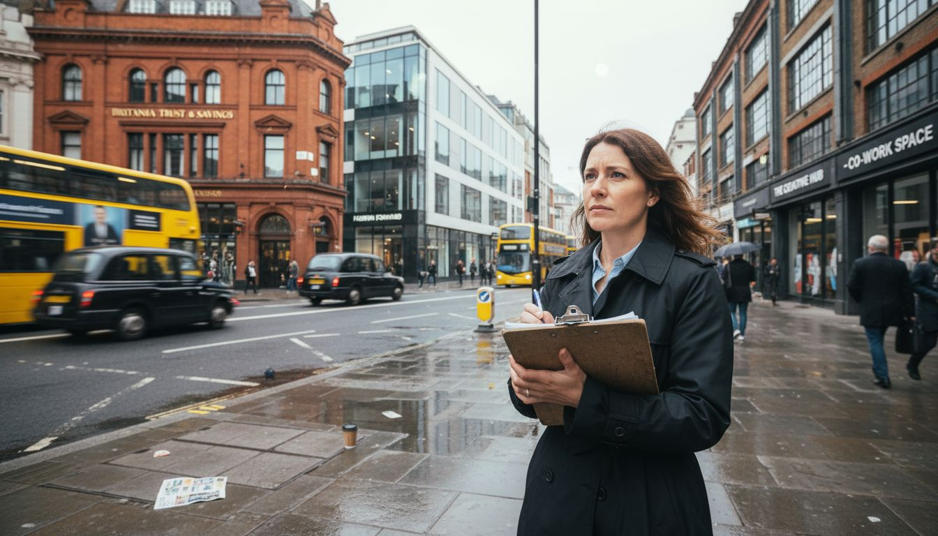 Agent surveying UK retail and office buildings