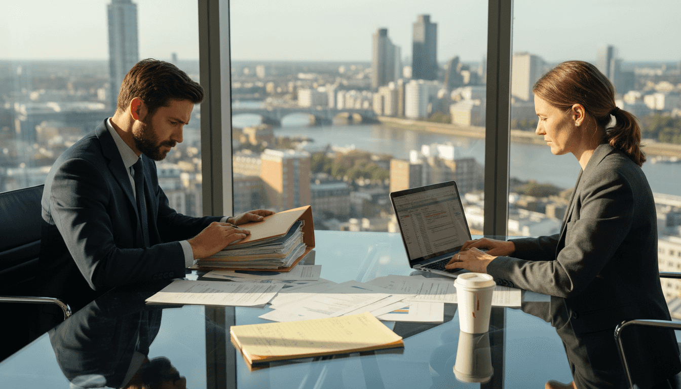 Finance team reviewing capital stack documents