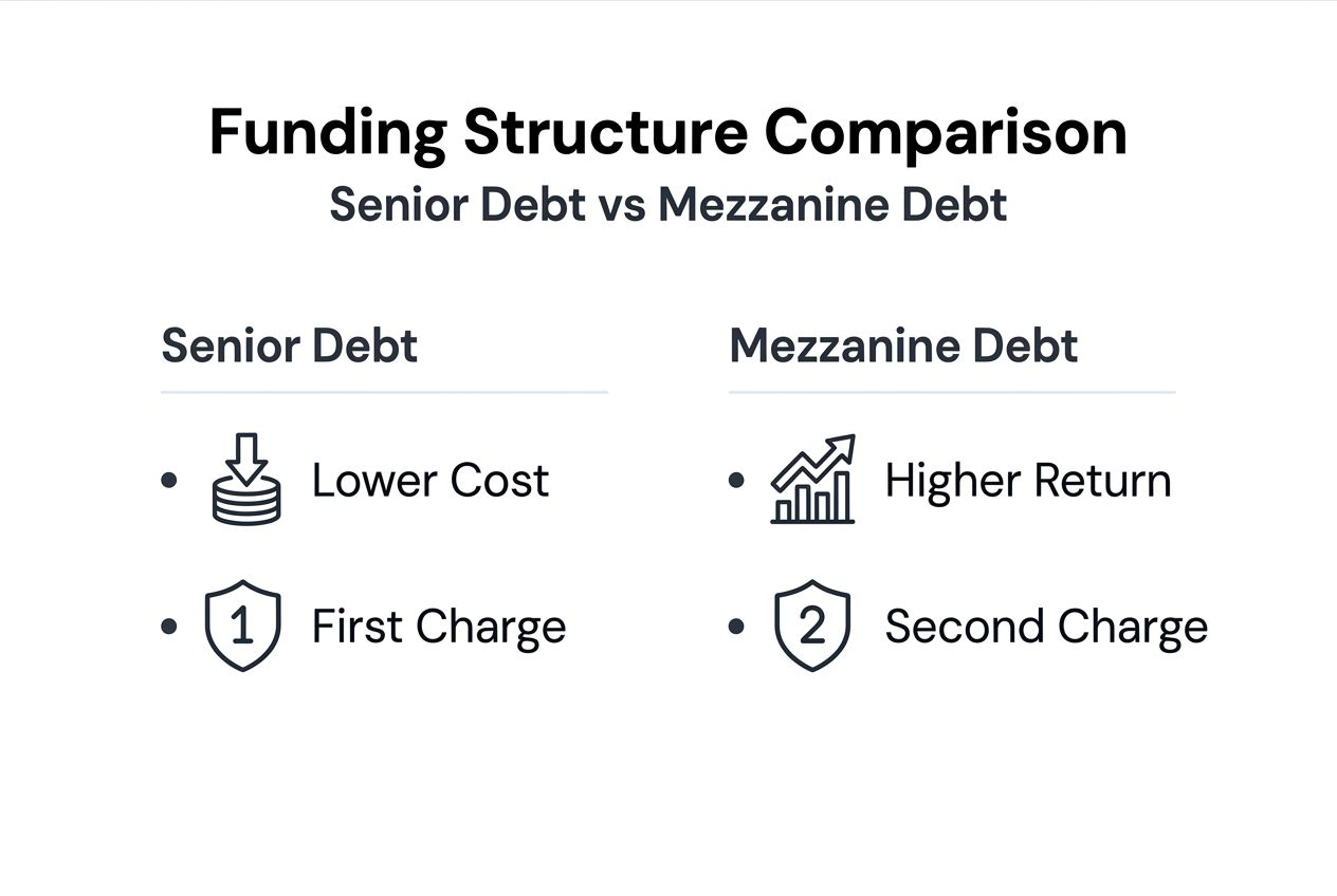 Infographic comparing senior and mezzanine debt