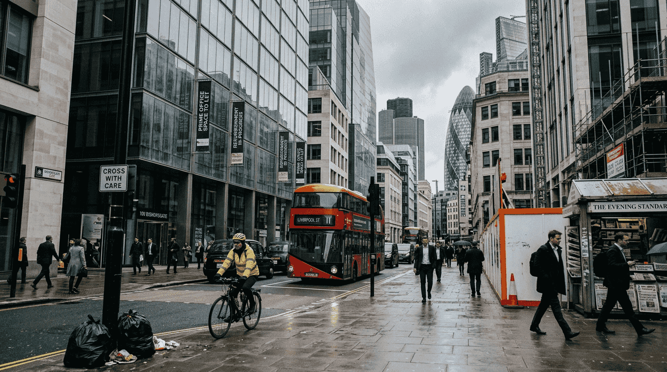 Central London office buildings with city bustle
