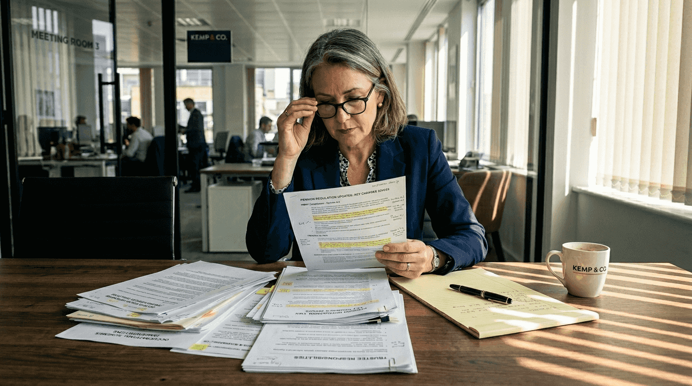 Asset manager reading pension regulation documents