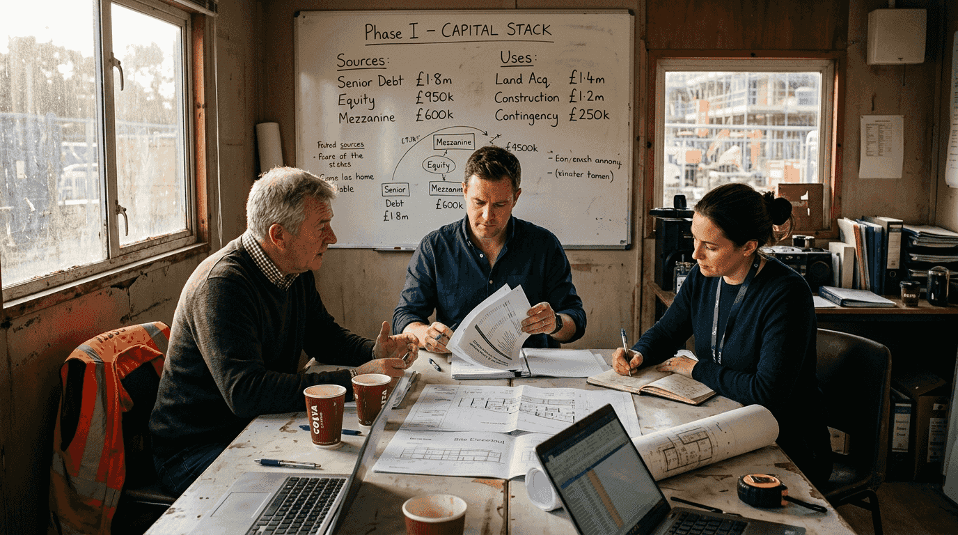 Project meeting about funding structure in cabin