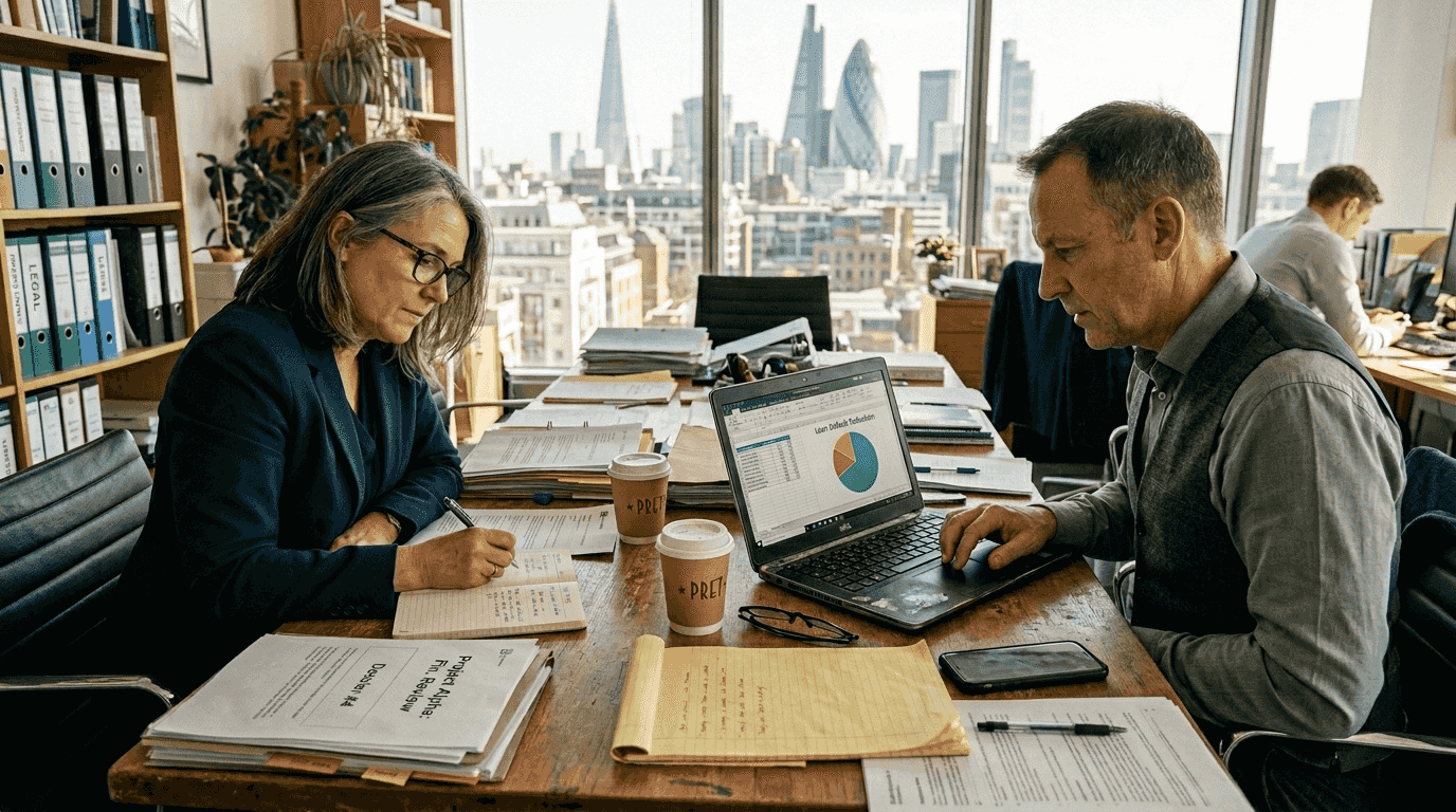 UK property funding meeting with paperwork