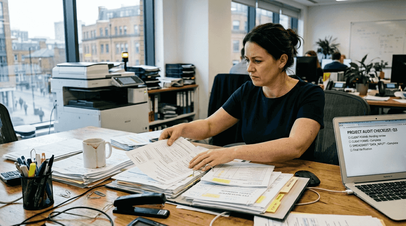 Worker sorting mortgage paperwork delays