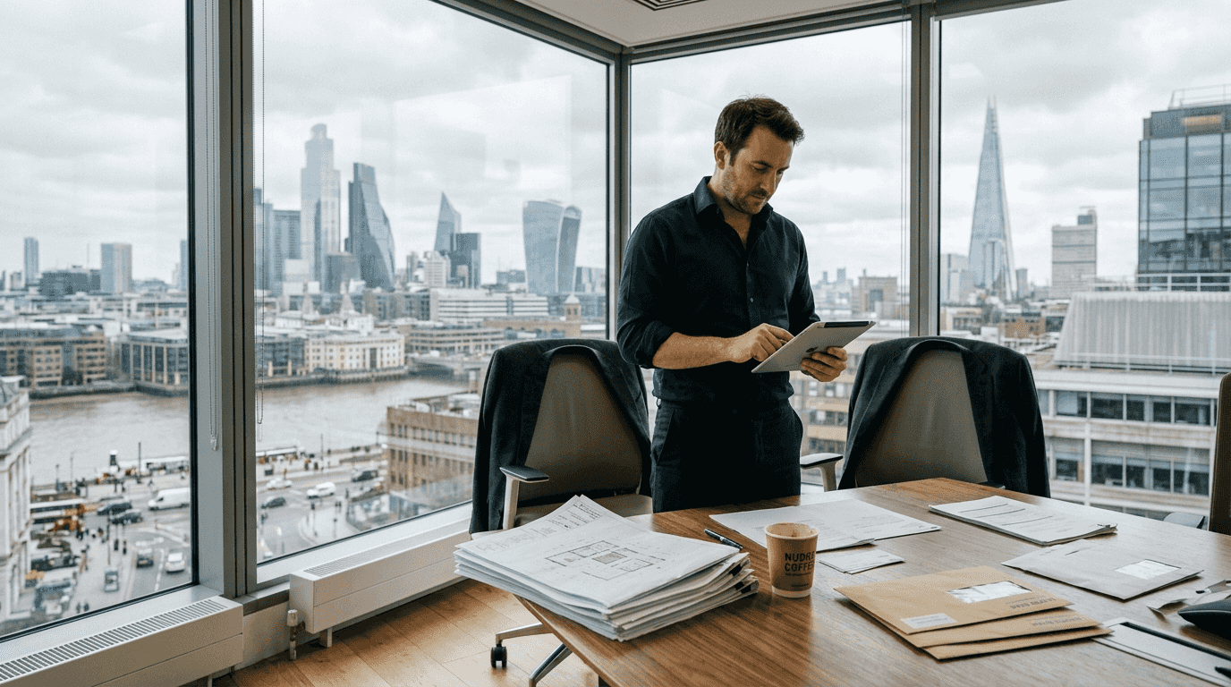 Developer reviewing mortgage documents in office