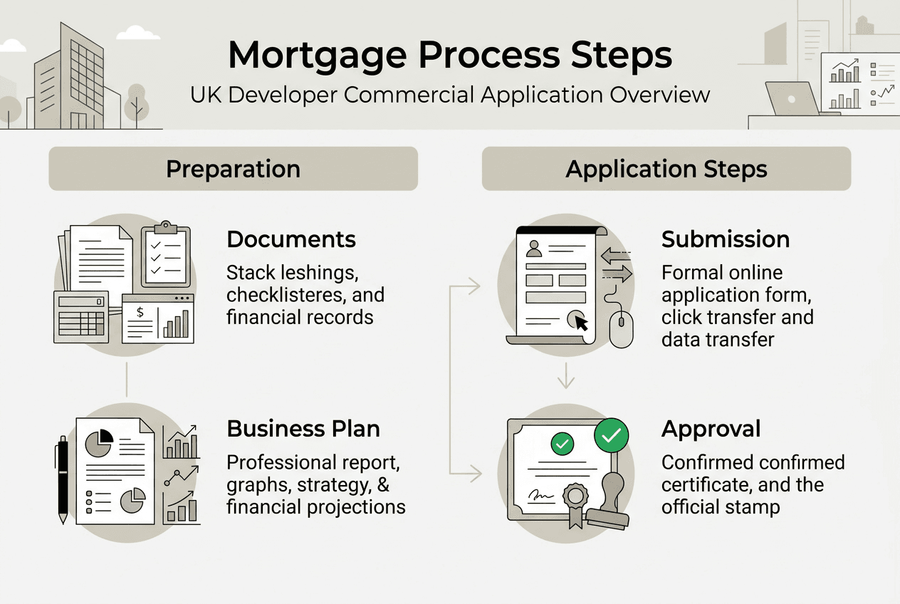Infographic showing UK commercial mortgage process steps