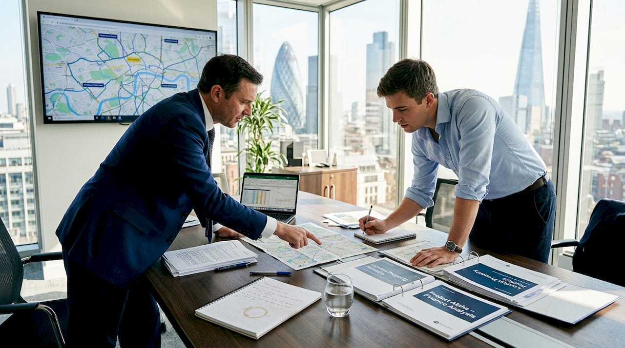 Financial advisors review UK property documents