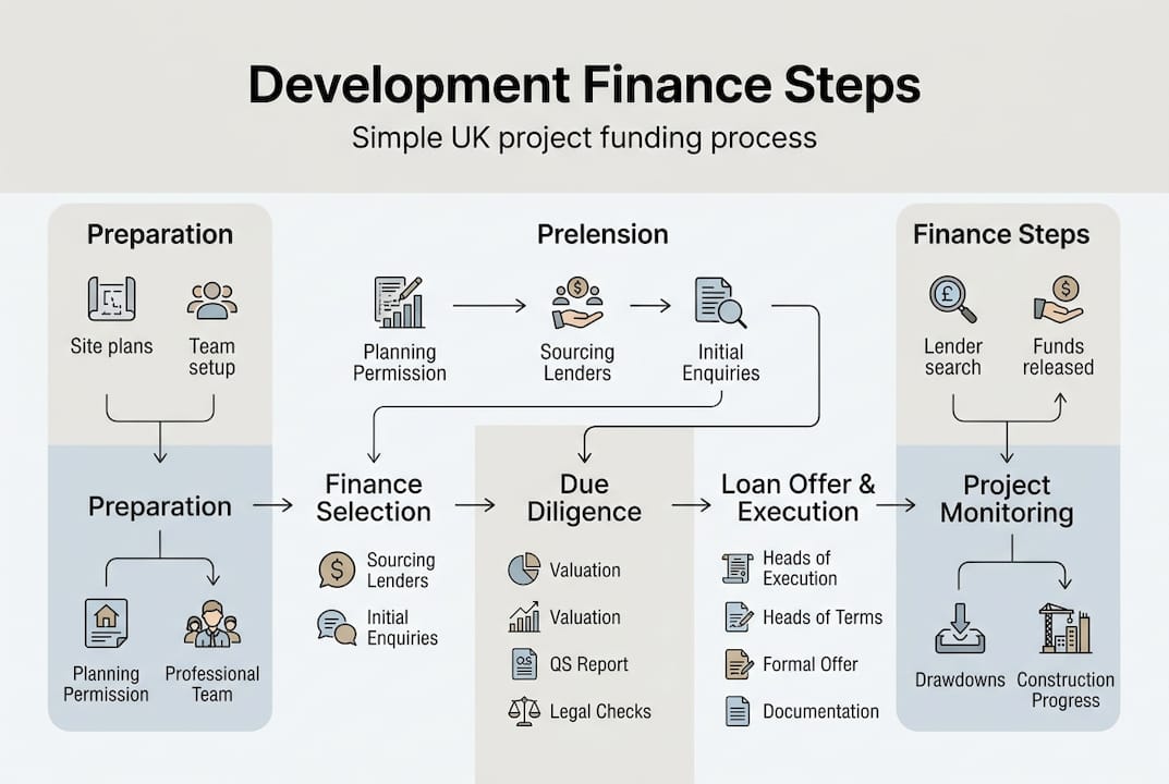 Infographic outlining UK development finance steps