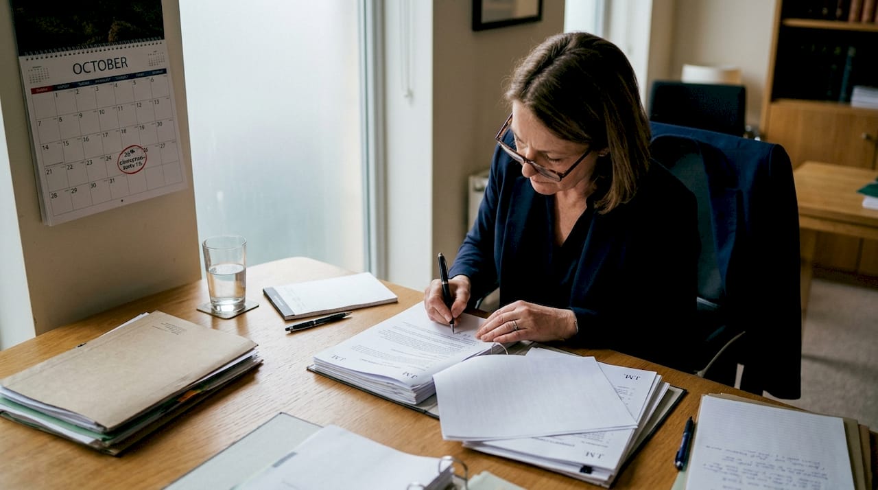 Solicitor reviewing property syndication legal paperwork