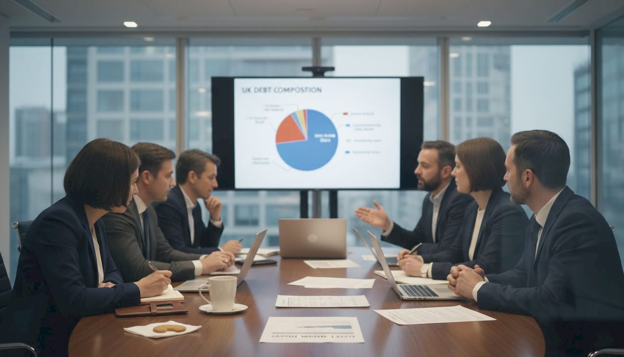 Finance team meeting about debt market trends