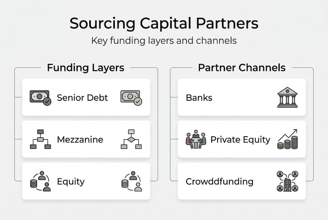 Infographic showing capital layers and partner types